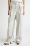 Eleventy Pleated Tie Waist Linen & Wool Wide Leg Pants In Light Melange Grey