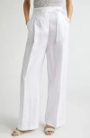 Eleventy Pleated Tie Waist Linen Wide Leg Pants In White