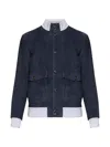 Eleventy Leather Jacket Chest Pockets Front Ribbed Hem In Blue