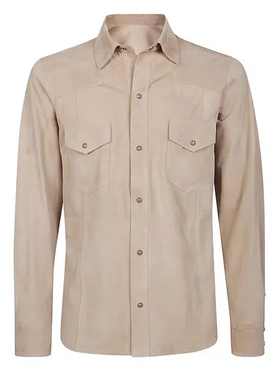 Eleventy Pocket Leather Shirt In Neutral