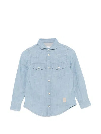 Eleventy Kids' Pocket Long-sleeve Shirt In Blue