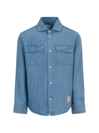 Eleventy Kids' Pocket Shirt In Blue