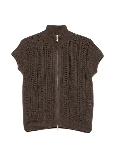 Eleventy 포인텔 니트 민소매 가디건 In Brown
