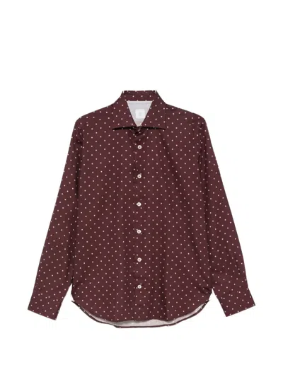 Eleventy Polka-dot Long-sleeve Shirt In Brown