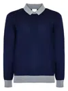 Eleventy Polo-collar Ribbed-trim Sweater In Blue