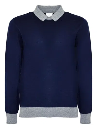 Eleventy Polo-collar Ribbed-trim Sweater In Blue