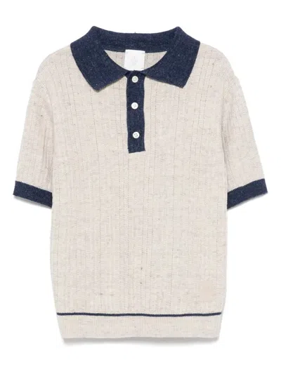 Eleventy Kids' Polo In Maglia A Coste In Beige