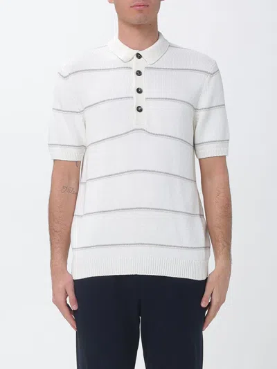 Eleventy Striped Knit Polo Shirt In White
