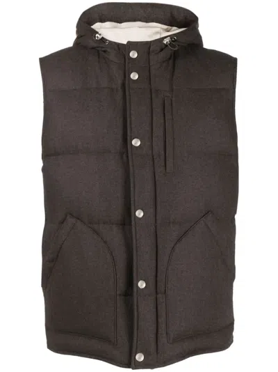 Eleventy Press-stud Hooded Down Gilet In Grey