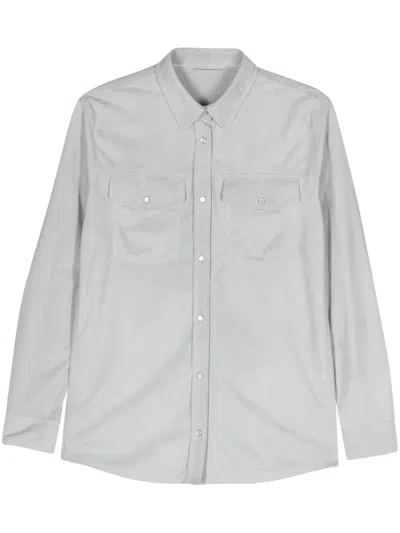 Eleventy Press-stud Suede Shirt In Grau