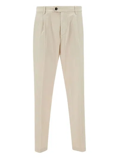 Eleventy Stretch Cotton Darted Trousers In Beige
