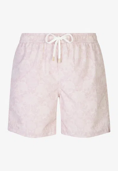 Eleventy Printed Beach Shorts In Pink