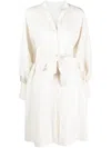 Eleventy Puff Sleeve Midi Dress With Belted Waist In White