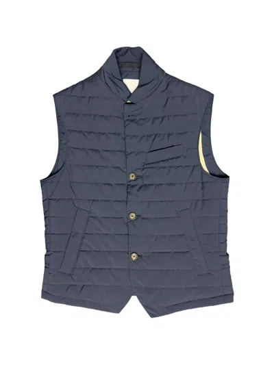 Eleventy Quilted Button-front Vest In Blue