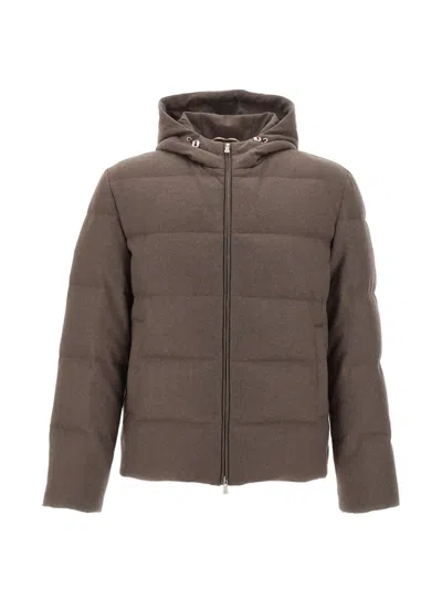 Eleventy Quilted Cashmere Down Jacket In Brown
