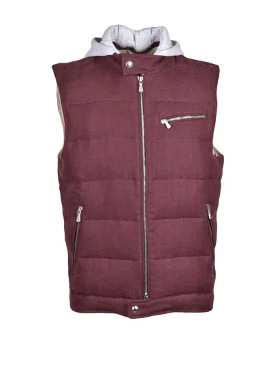 Eleventy Quilted Cotton-blend Vest With Removable Hood And Textured Finish In Purple