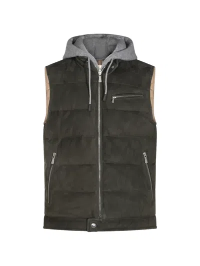 Eleventy Quilted Hooded Gilet In Green
