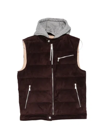 Eleventy Quilted Hooded Gilet In Burgundy