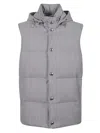 Eleventy Quilted Hooded Vest In Bistretch Wool Flannel In Gray