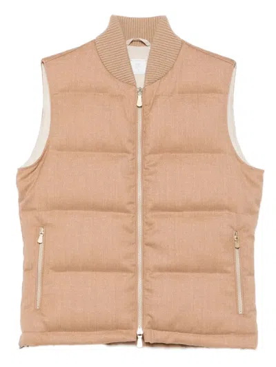 Eleventy Quilted Wool Vest In Brown