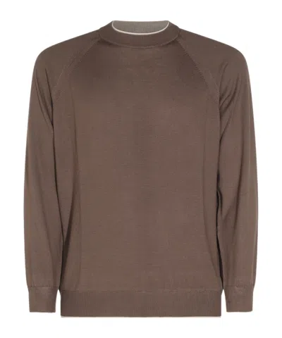 Eleventy Raglan Crew Neck Knitted Sweater In Brown