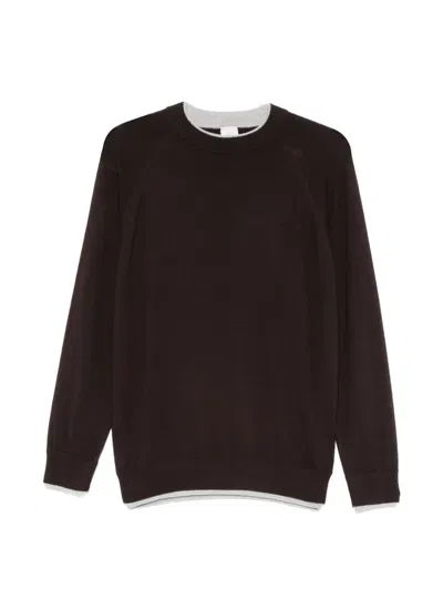 Eleventy Crewneck Raglan-sleeved Tipped-trim Jumper In Brown