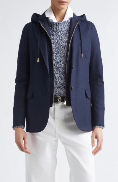 Eleventy Raw Edge Wool Blend Jacket With Hooded Dickey In Blue