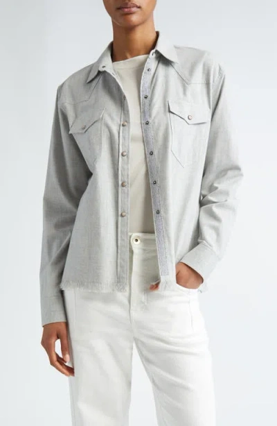 Eleventy Raw Hem Western Shirt In Grey