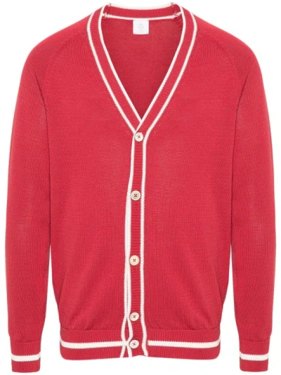 Eleventy Contrasting-trim Cotton Cardigan In Red