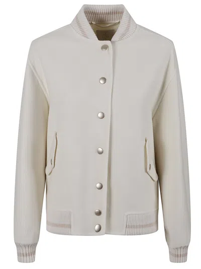 Eleventy Refined Cotton-silk Bomber Jacket With Lurex Insert In White