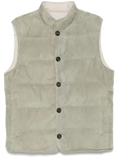 Eleventy Reversible Down Vest In Green