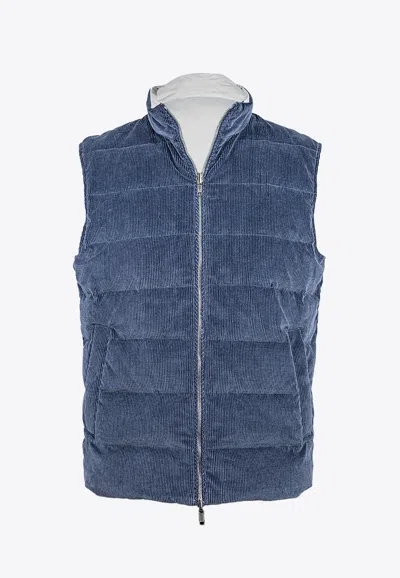Eleventy Reversible Padded Zip-up Vest In Blue