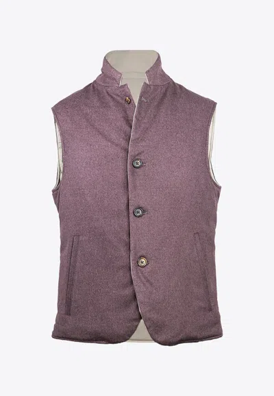 Eleventy Reversible Silk And Cashmere Vest In Purple