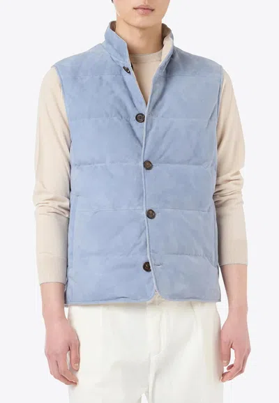 Eleventy Reversible Suede Padded Vest In Blue
