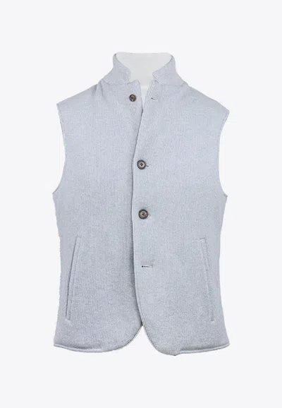 Eleventy Reversible Wool And Cashmere Vest In Gray