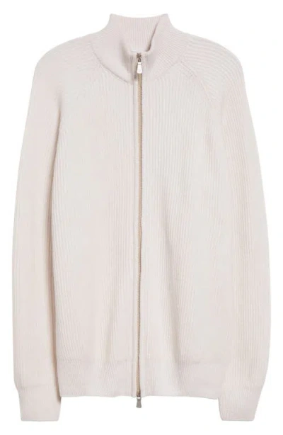 Eleventy Rib Cashmere Cardigan In White And Ivory