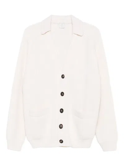 Eleventy Ribbed Collar Cardigan In White