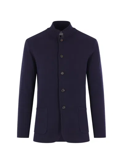 Eleventy Ribbed-collar Cotton Cardigan In Blue