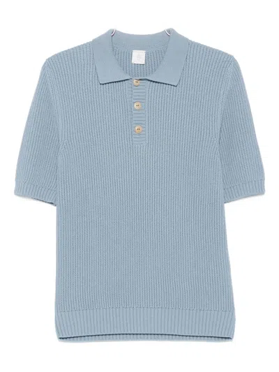Eleventy Ribbed Cotton Polo Shirt In Blue