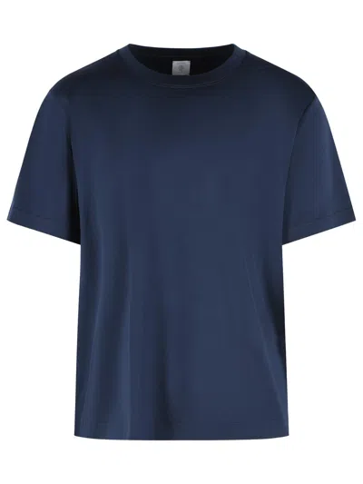 Eleventy Ribbed Crew Neck Blue Cotton T-shirt With Side Slits