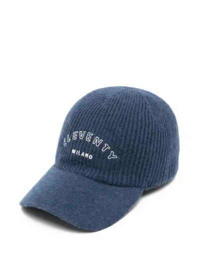 Eleventy Ribbed Embroidered Cap In Blue