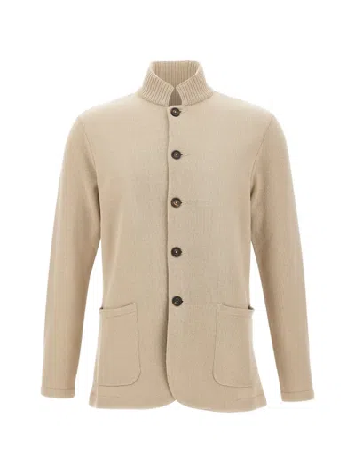 Eleventy Ribbed High-collar Cardigan In Neutral