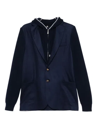 Eleventy Ribbed Hooded Jacket In Blue