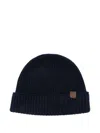 Eleventy Cashmere And Silk Hat With Pronounced Ribbing And Embossed Crest In Blue