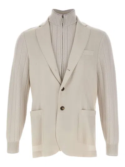 Eleventy Ribbed Knit Blazer In White