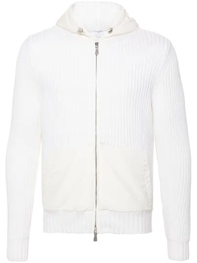 Eleventy Ribbed-knit Cardigan In White