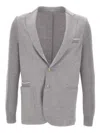 Eleventy Ribbed-knit Elbow-patch Blazer In Gray