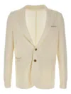 Eleventy Ribbed-knit Elbow-patch Blazer In White