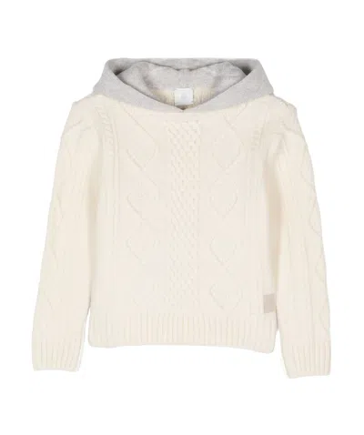Eleventy Kids' Ribbed-knit Hoodie In Beige