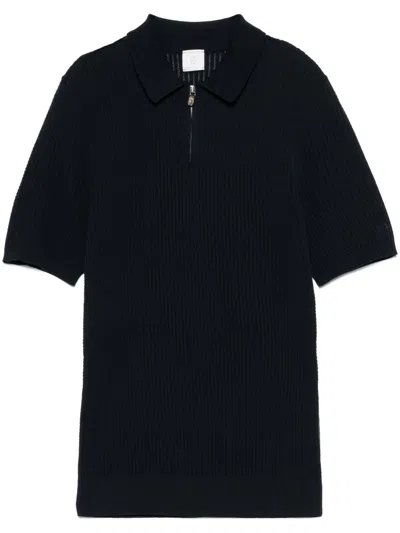 Eleventy Ribbed-knit Polo Shirt In 蓝色